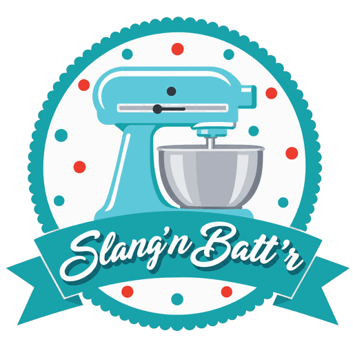 Slang'n Batt'r — teal stand-mixer badge